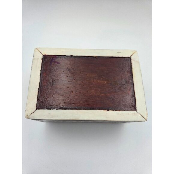 Vintage Egyptian Intricate Mother of Pearl Inlaid Geometric Wood Trinket Box - Picture 7 of 7